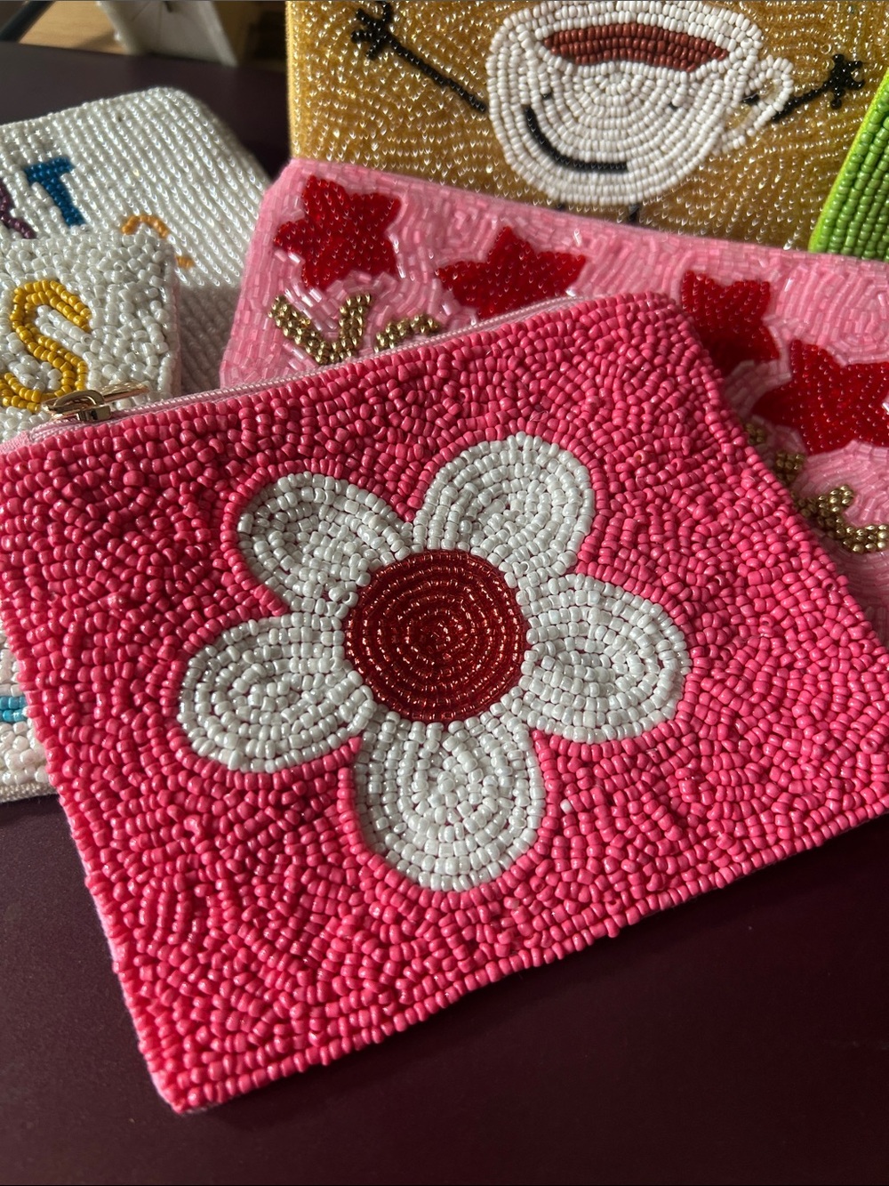 Beaded Coin Purse FLOWER DAISY PINK NEW 🌸🌸
